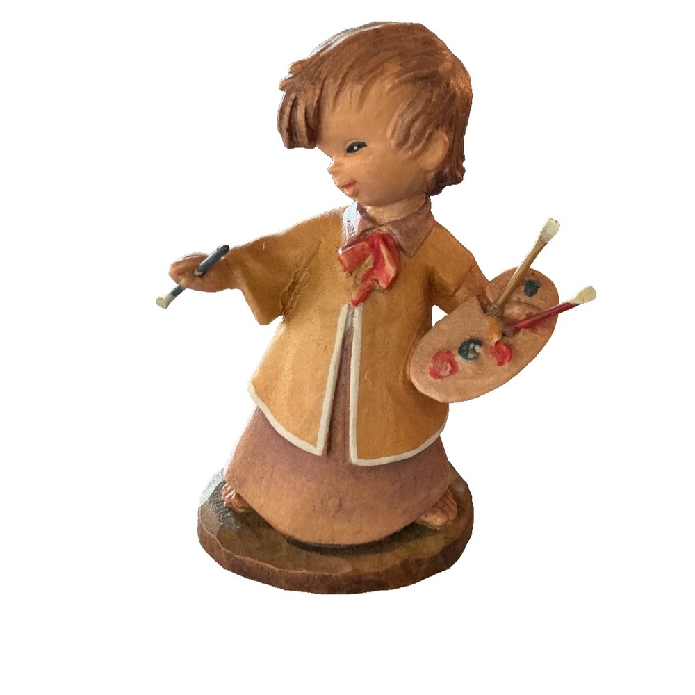 "The Artist" Anri 3"  Wood Carving Figurine Painter With Paintbrush And Palette